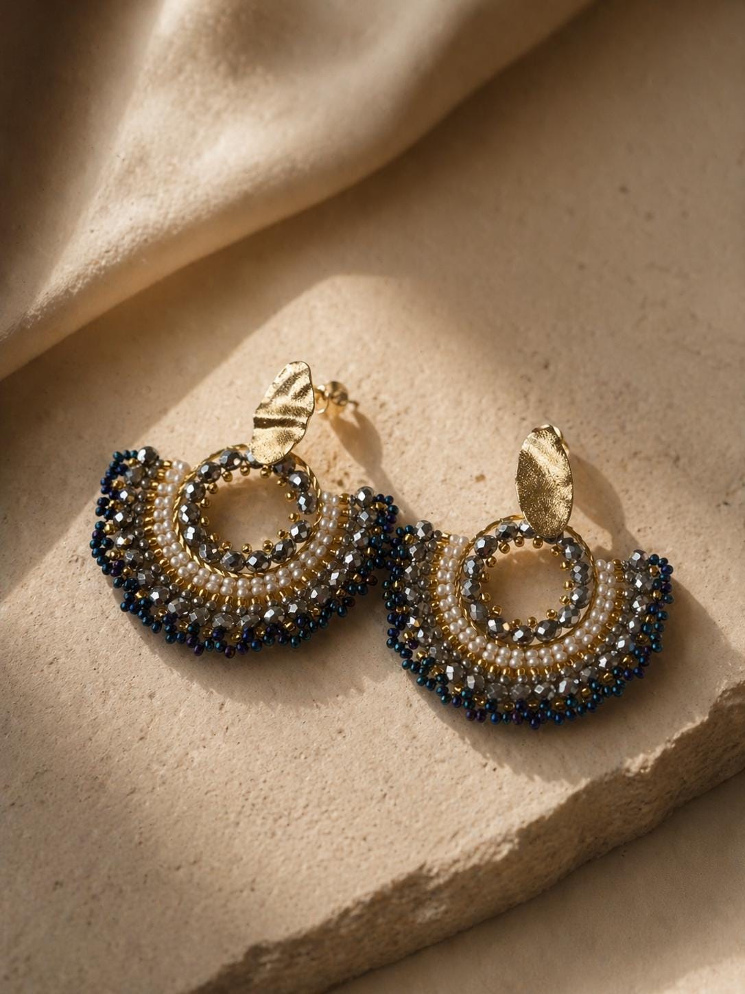 Handmade Colombian Beaded Hoop Earrings, Round Fashion Jewelry