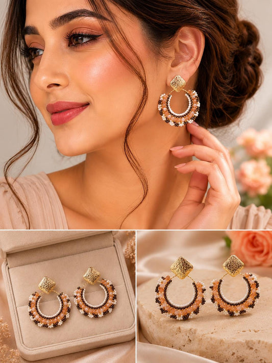 Handmade Colombian Beaded Hoop Earrings, Round Fashion Jewelry