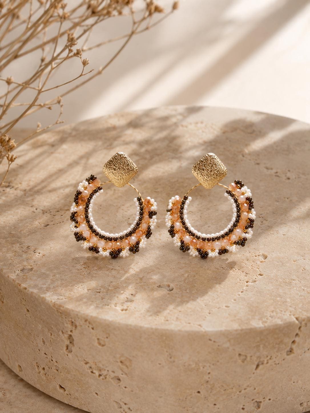 Handmade Colombian Beaded Hoop Earrings, Round Fashion Jewelry