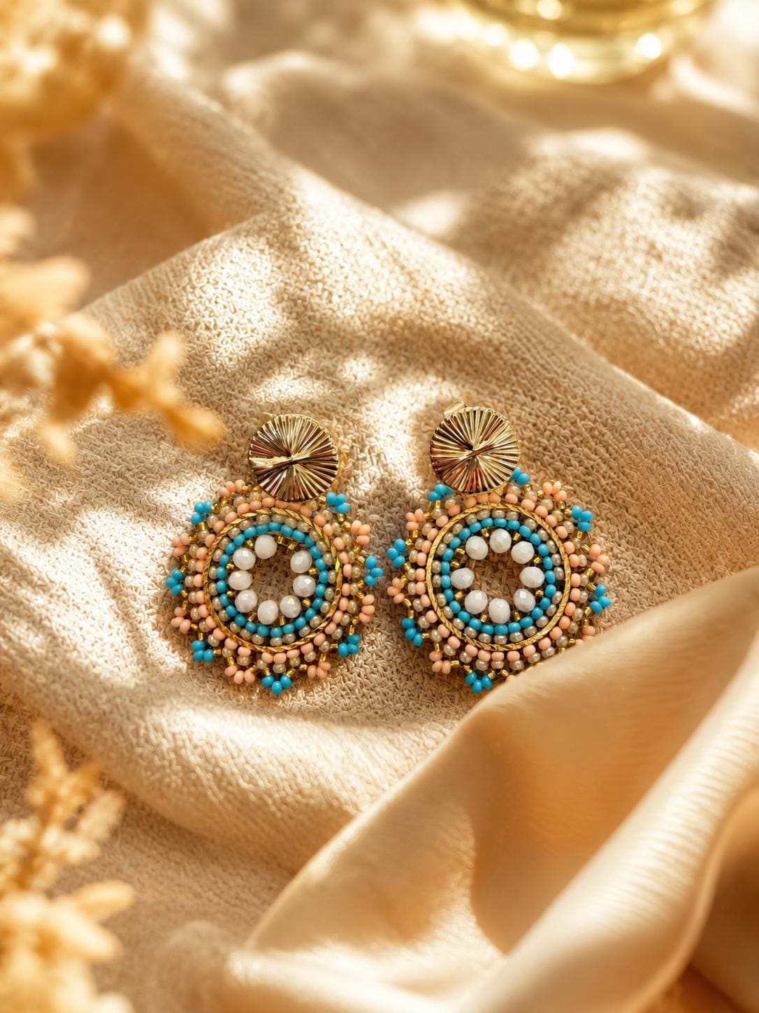Handmade Colombian Beaded Hoop Earrings, Round Fashion Jewelry