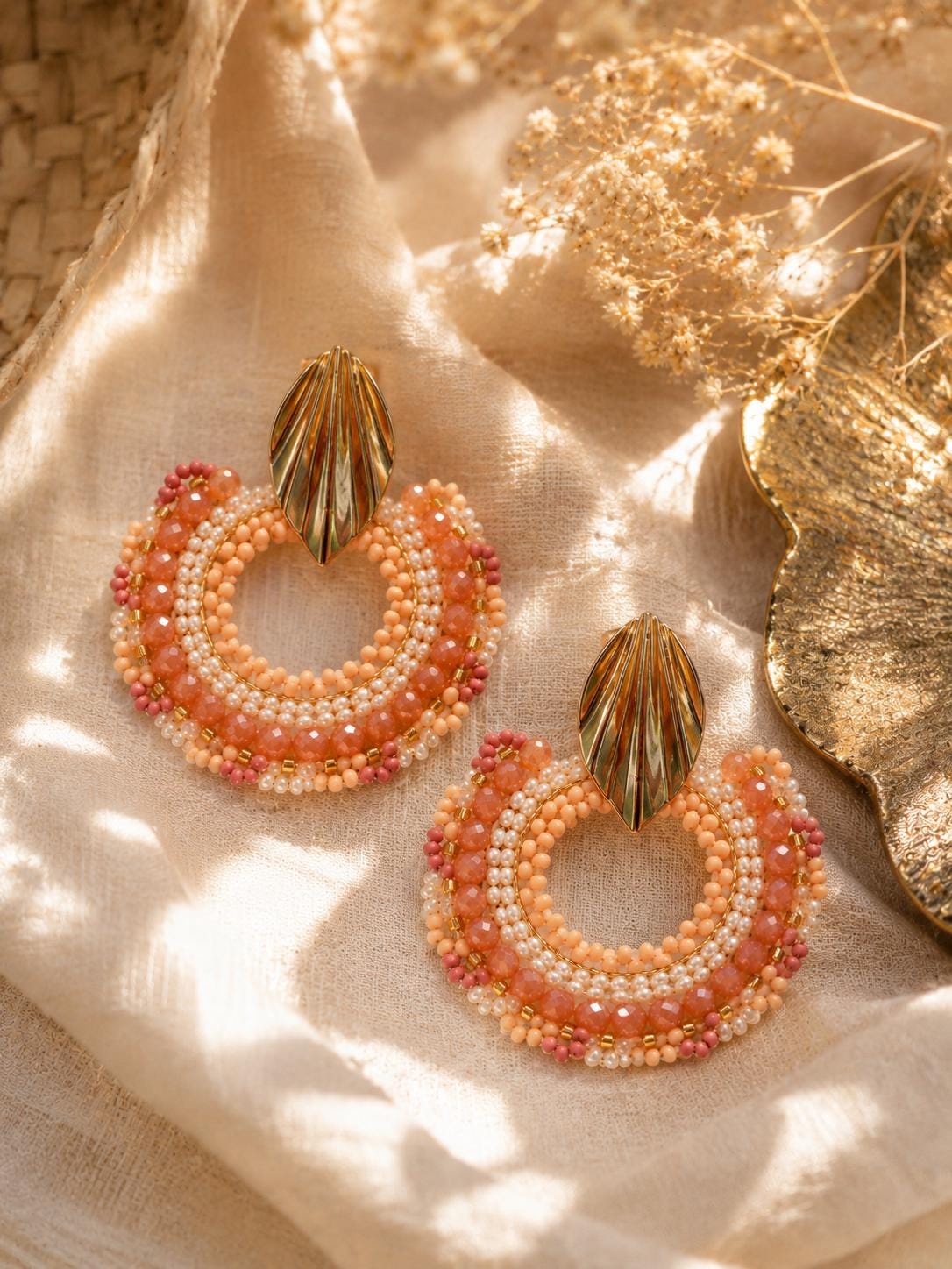 Handmade Colombian Beaded Hoop Earrings, Round Fashion Jewelry