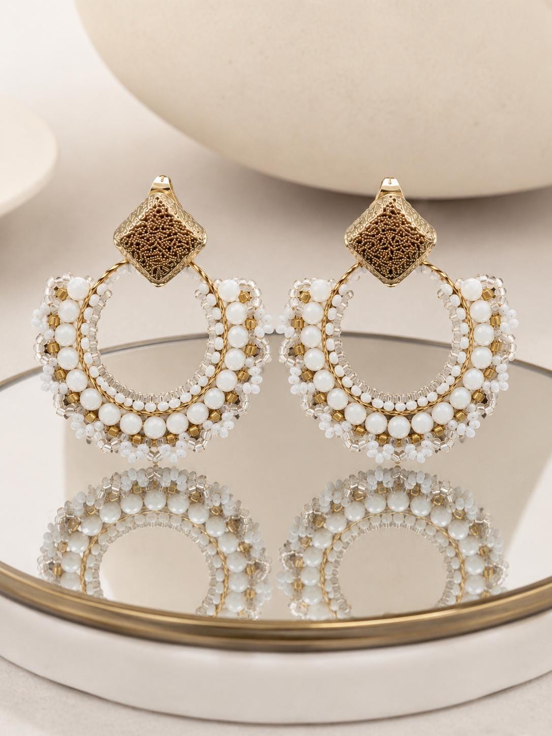 Handmade Colombian Beaded Hoop Earrings, Round Fashion Jewelry