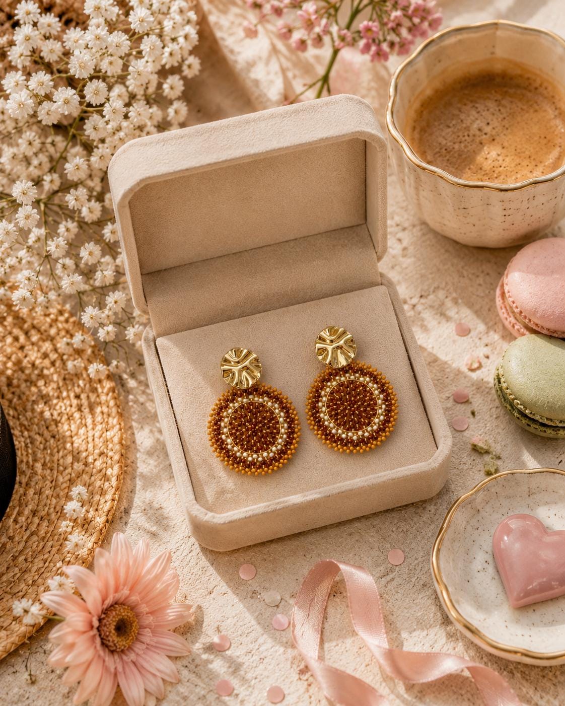 Handmade Colombian Beaded Hoop Earrings, Round Fashion Jewelry
