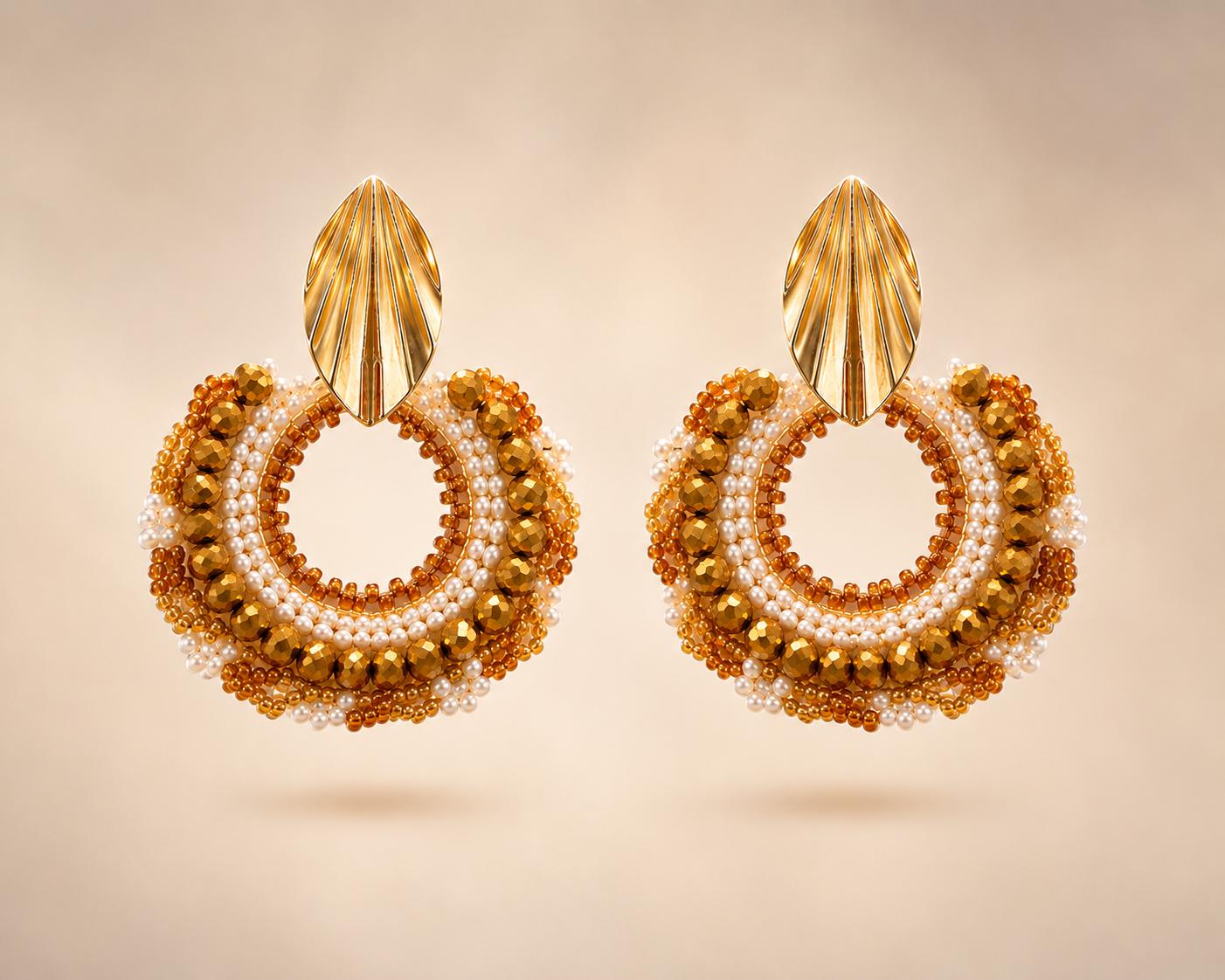 Handmade Colombian Beaded Hoop Earrings, Round Fashion Jewelry