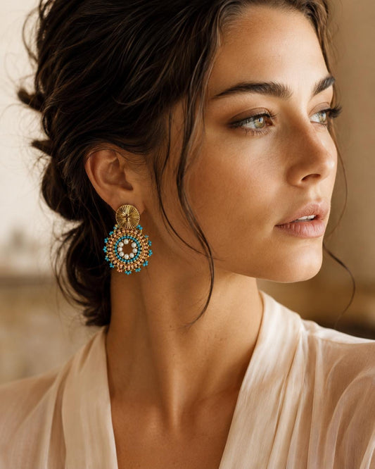 Handmade Colombian Beaded Hoop Earrings, Round Fashion Jewelry