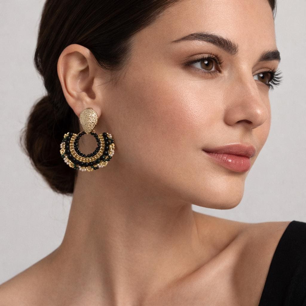 Handmade Colombian Beaded Hoop Earrings, Round Fashion Jewelry