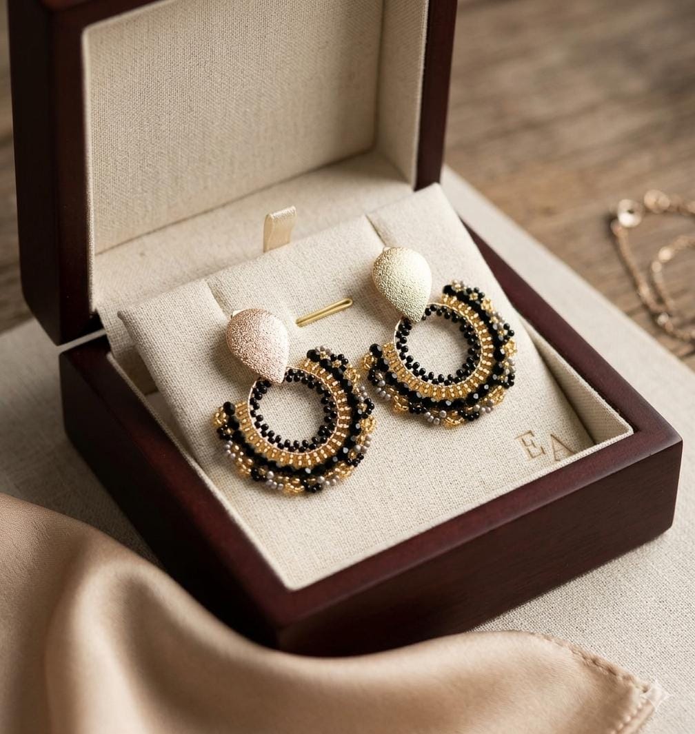 Handmade Colombian Beaded Hoop Earrings, Round Fashion Jewelry