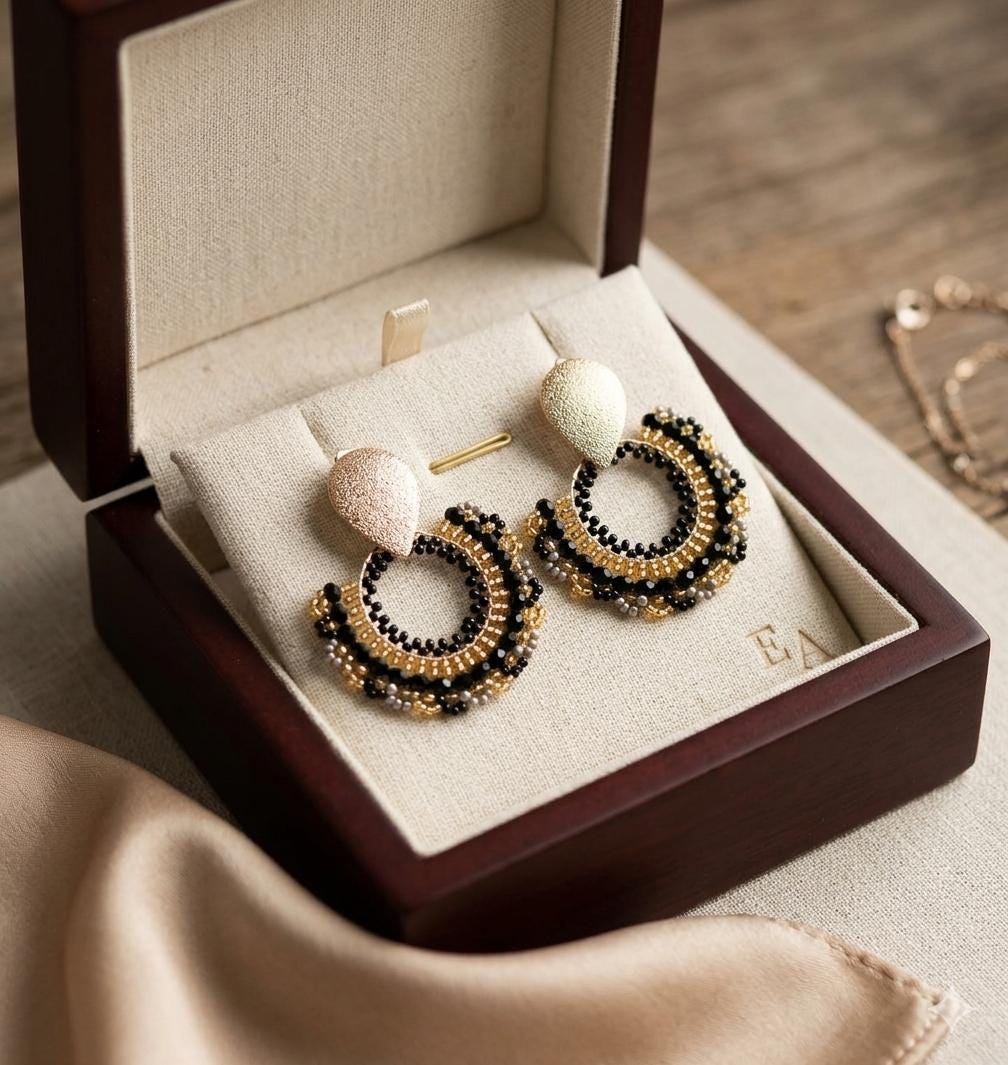 Handmade Colombian Beaded Hoop Earrings, Round Fashion Jewelry