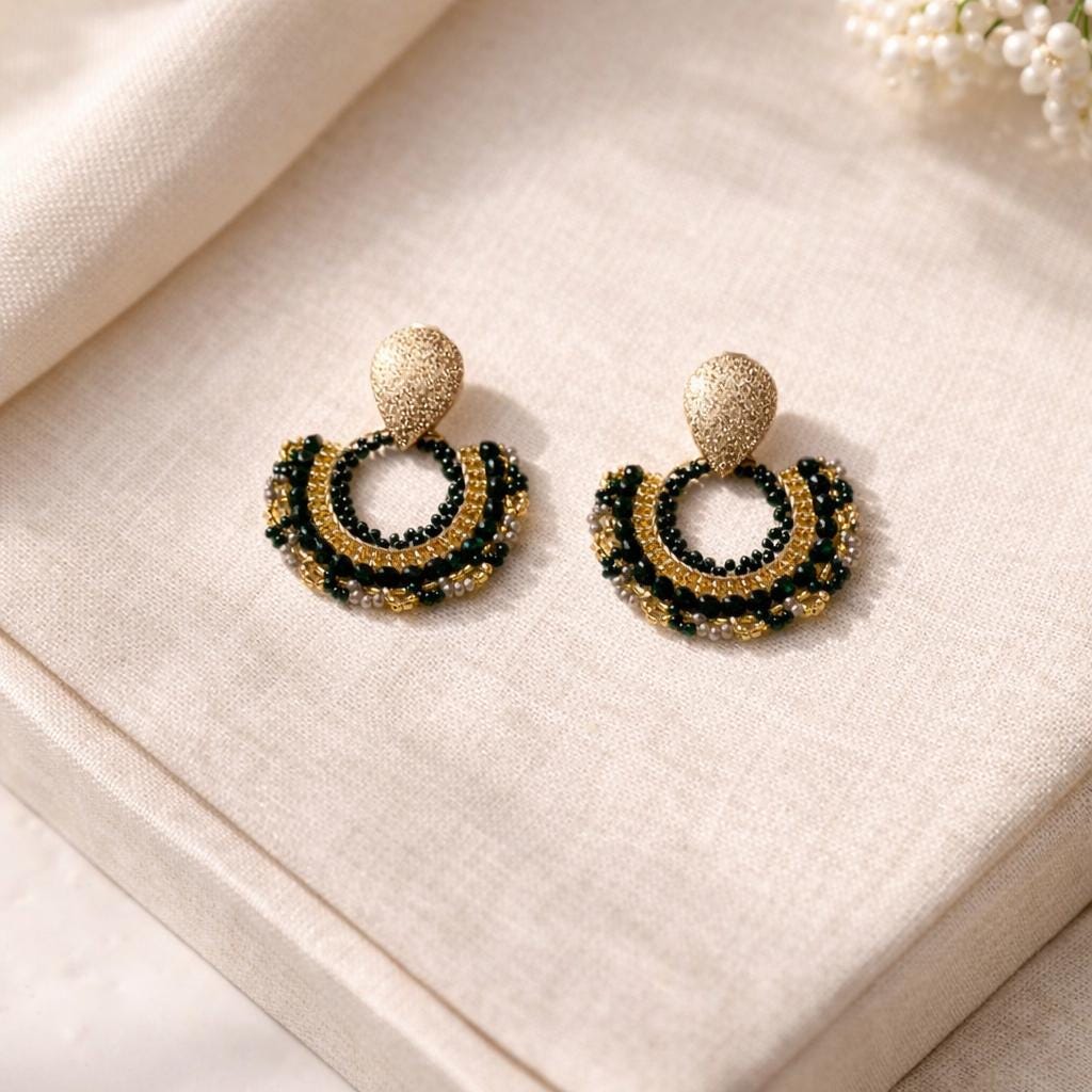 Handmade Colombian Beaded Hoop Earrings, Round Fashion Jewelry