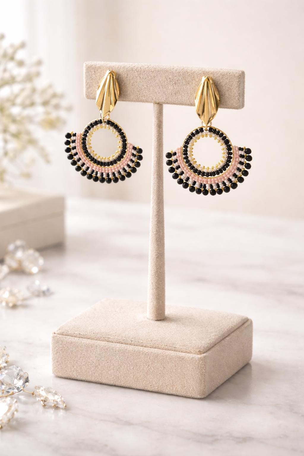 Handmade Colombian Beaded Hoop Earrings, Round Fashion Jewelry