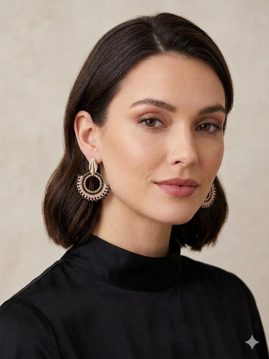 Handmade Colombian Beaded Hoop Earrings, Round Fashion Jewelry