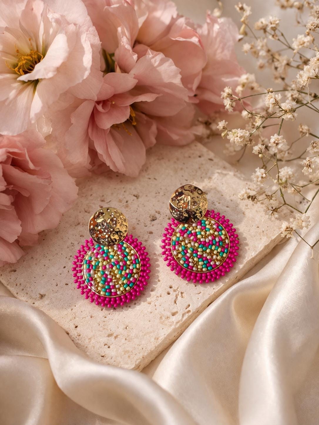 The Tropicana Earrings - Fuchsia & Teal