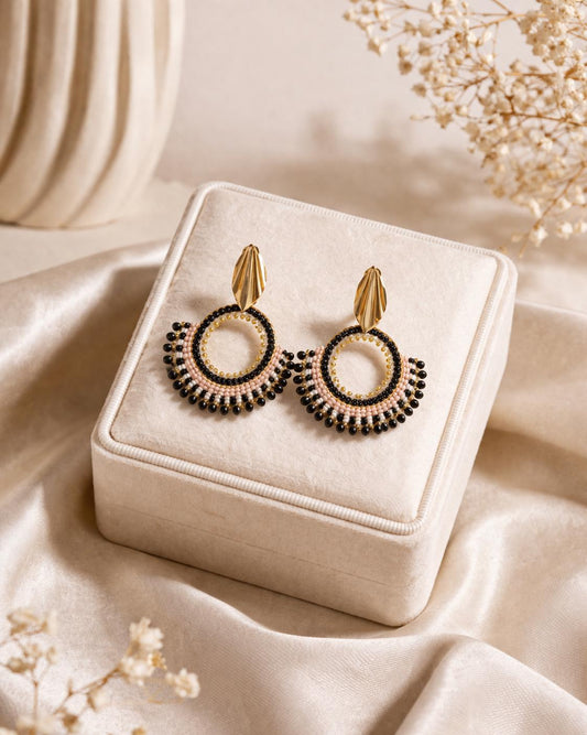 Handmade Colombian Beaded Hoop Earrings, Round Fashion Jewelry