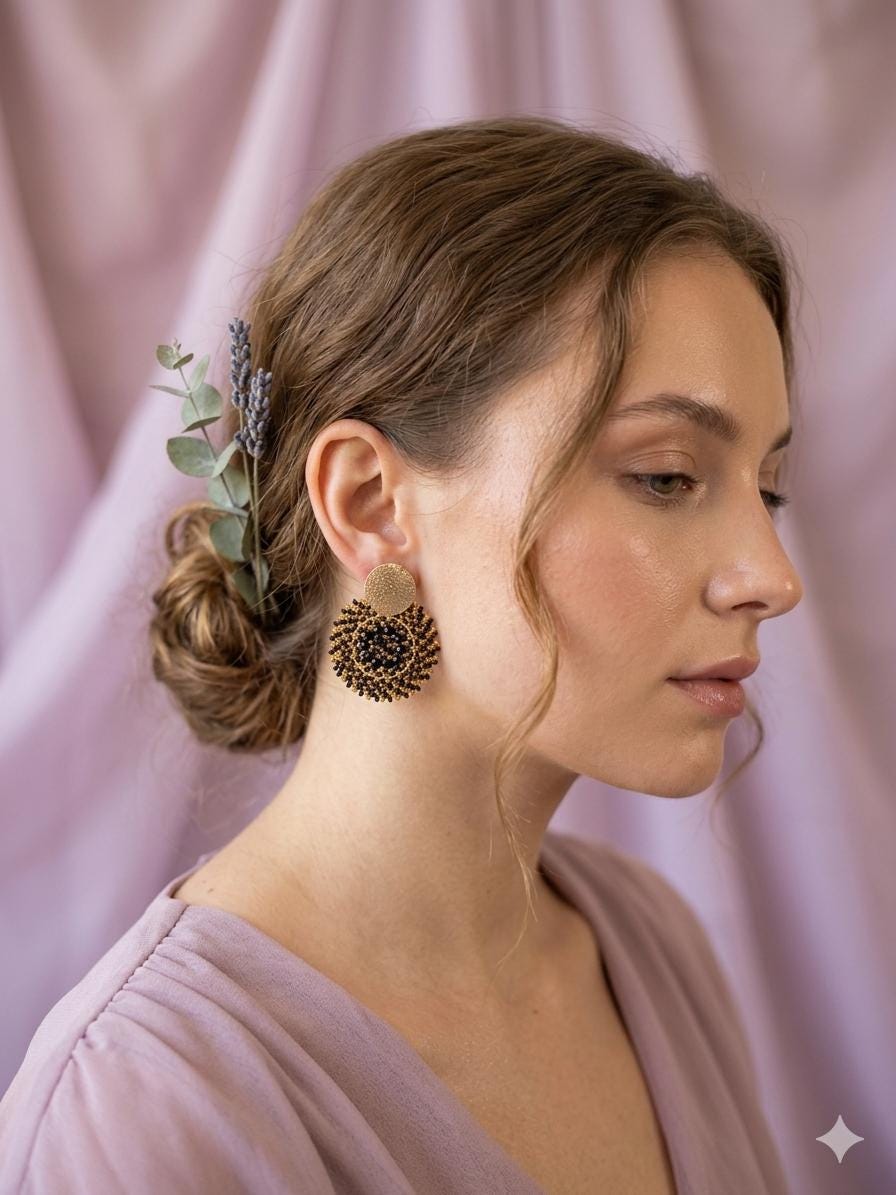 Handmade Colombian Beaded Hoop Earrings, Round Fashion Jewelry