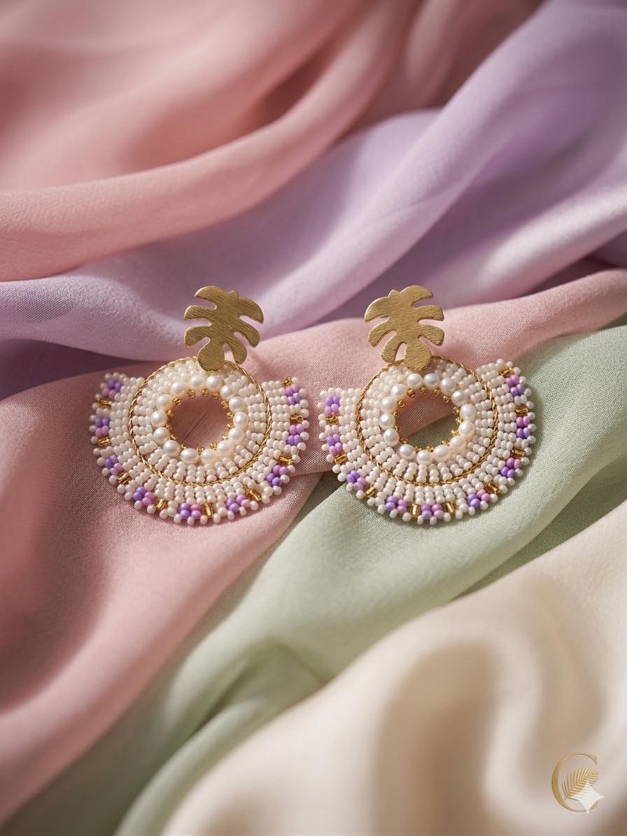 Handmade Colombian Beaded Hoop Earrings, Round Fashion Jewelry