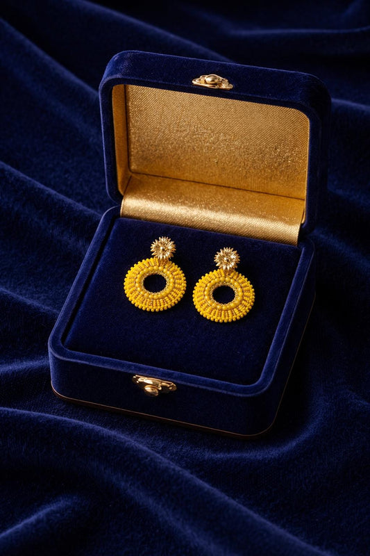 Handmade Colombian Beaded Hoop Earrings, Round Fashion Jewelry