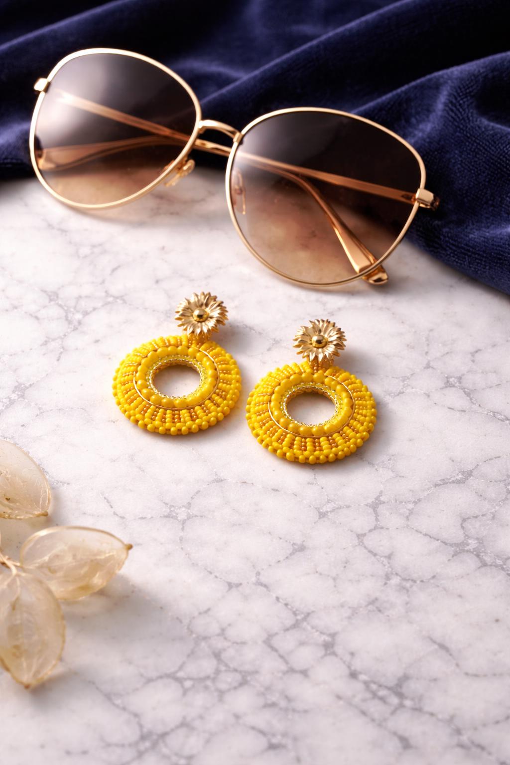 Handmade Colombian Beaded Hoop Earrings, Round Fashion Jewelry