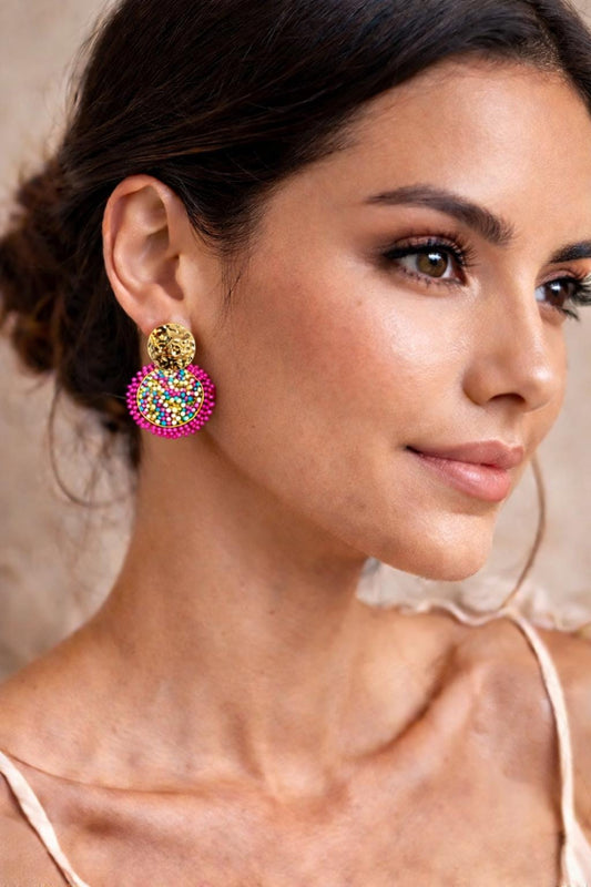 The Tropicana Earrings - Fuchsia & Teal