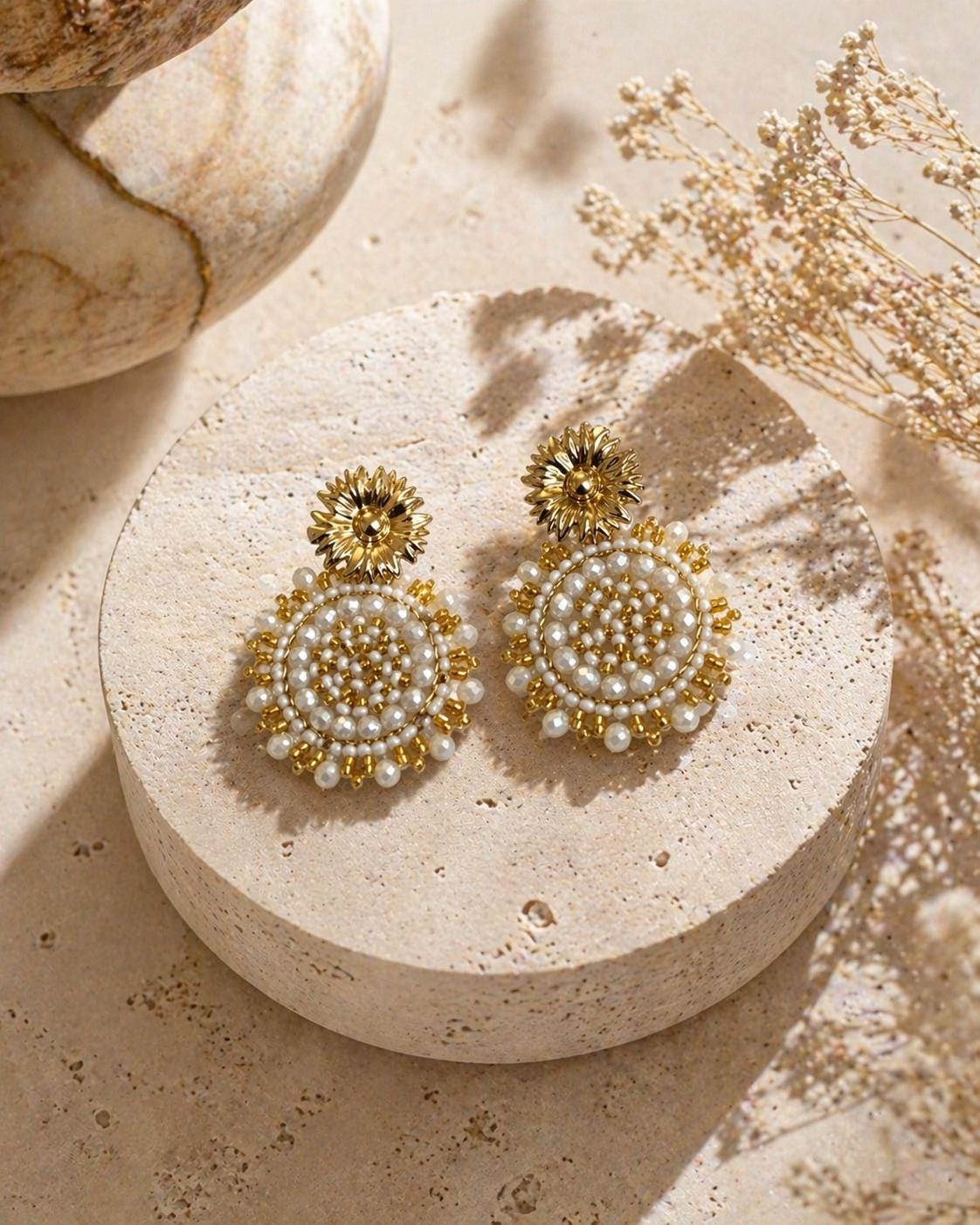Handmade Colombian Beaded Hoop Earrings, Round Fashion Jewelry