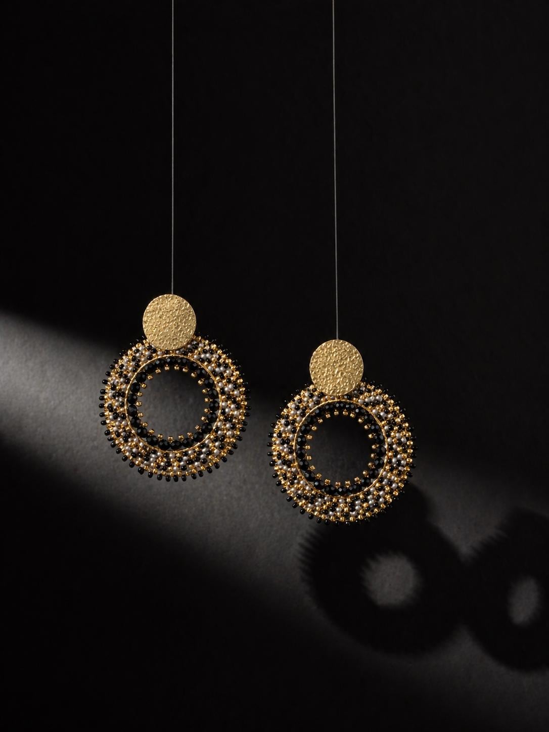 Handmade Colombian Beaded Hoop Earrings, Round Fashion Jewelry