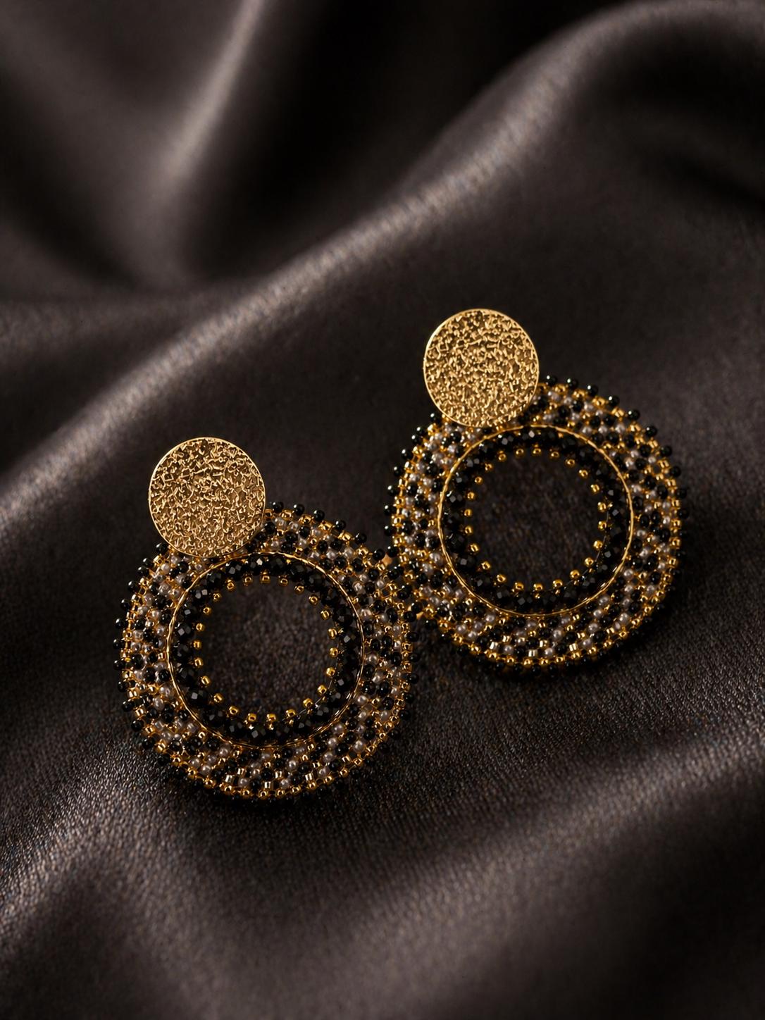 Handmade Colombian Beaded Hoop Earrings, Round Fashion Jewelry