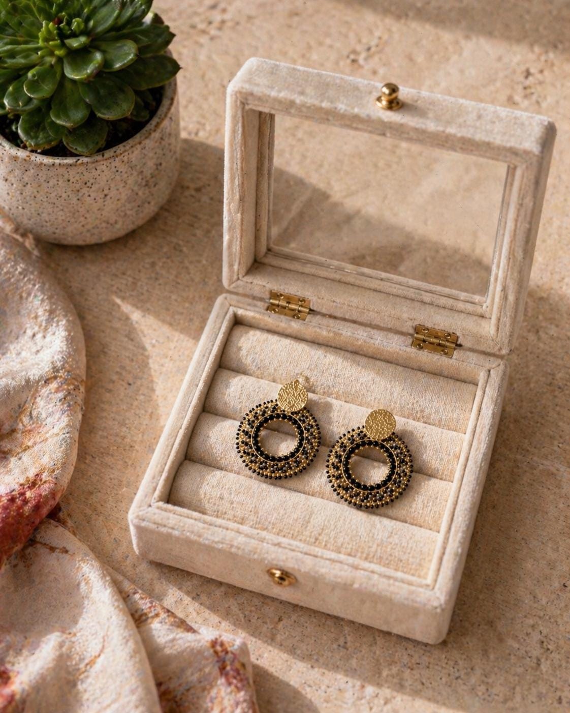 Handmade Colombian Beaded Hoop Earrings, Round Fashion Jewelry
