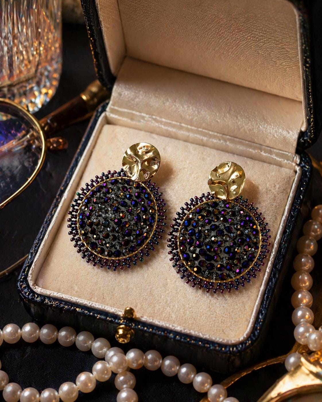 Handmade Colombian Beaded Hoop Earrings, Round Fashion Jewelry