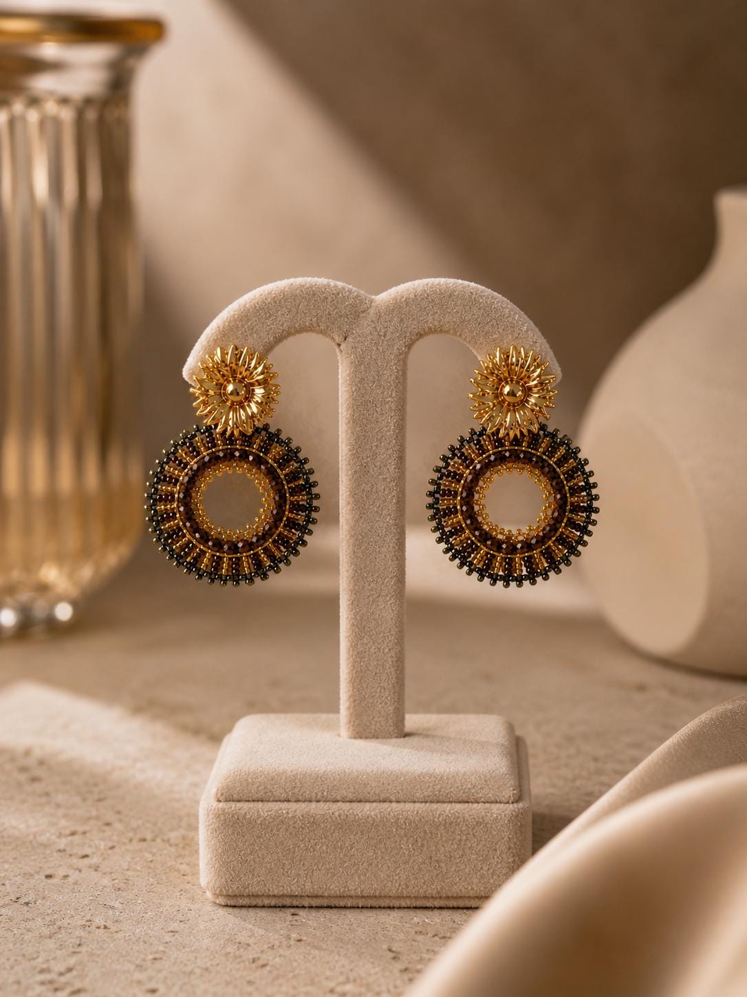 Handmade Colombian Beaded Hoop Earrings, Round Fashion Jewelry
