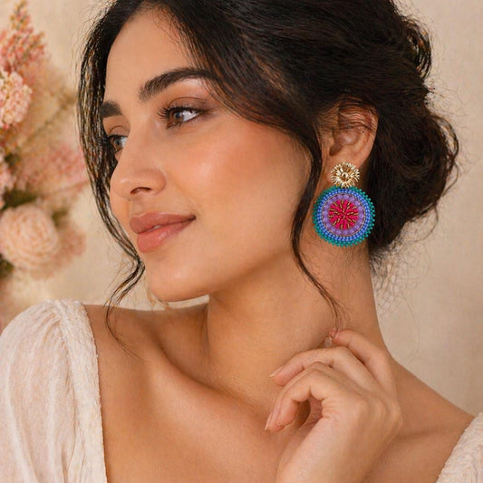 Handmade Colombian Beaded Hoop Earrings, Round Fashion Jewelry