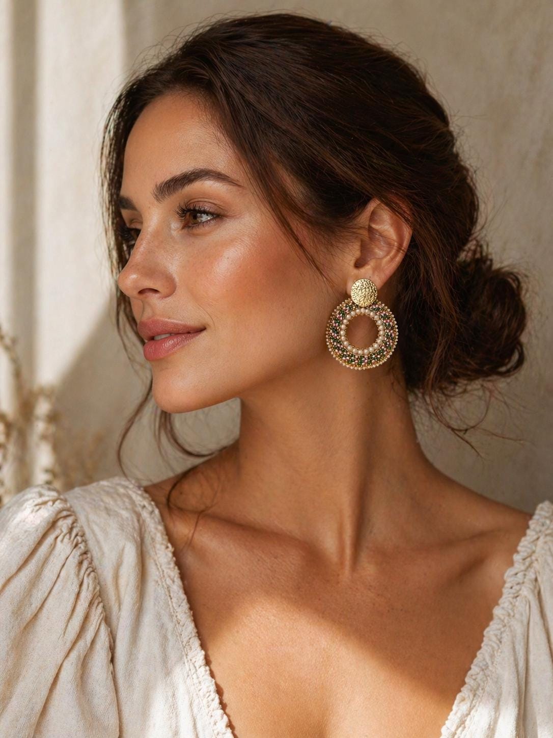 Handmade Colombian Beaded Hoop Earrings, Round Fashion Jewelry