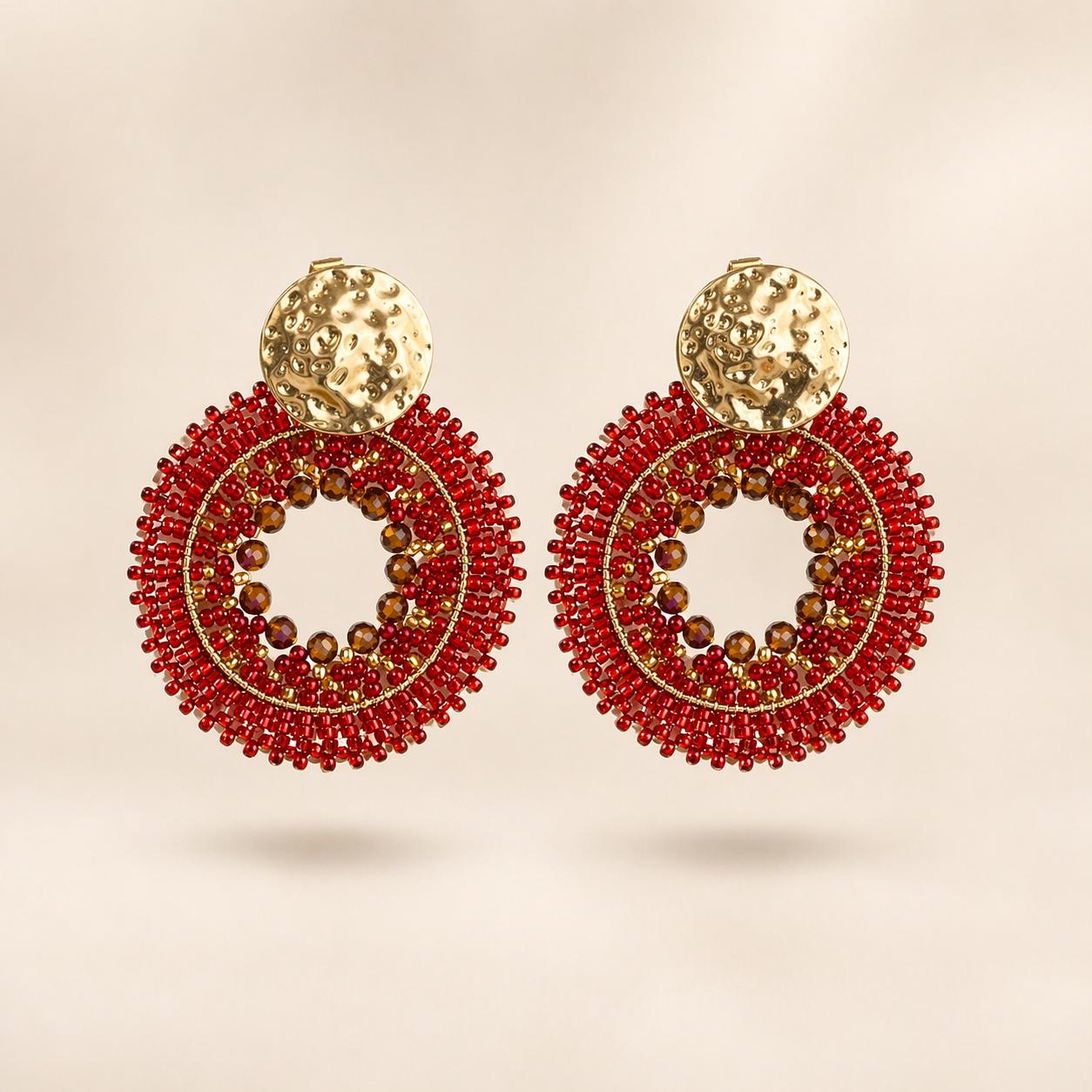Handmade Colombian Beaded Hoop Earrings, Round Fashion Jewelry