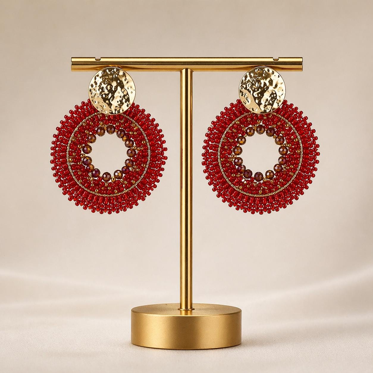 Handmade Colombian Beaded Hoop Earrings, Round Fashion Jewelry