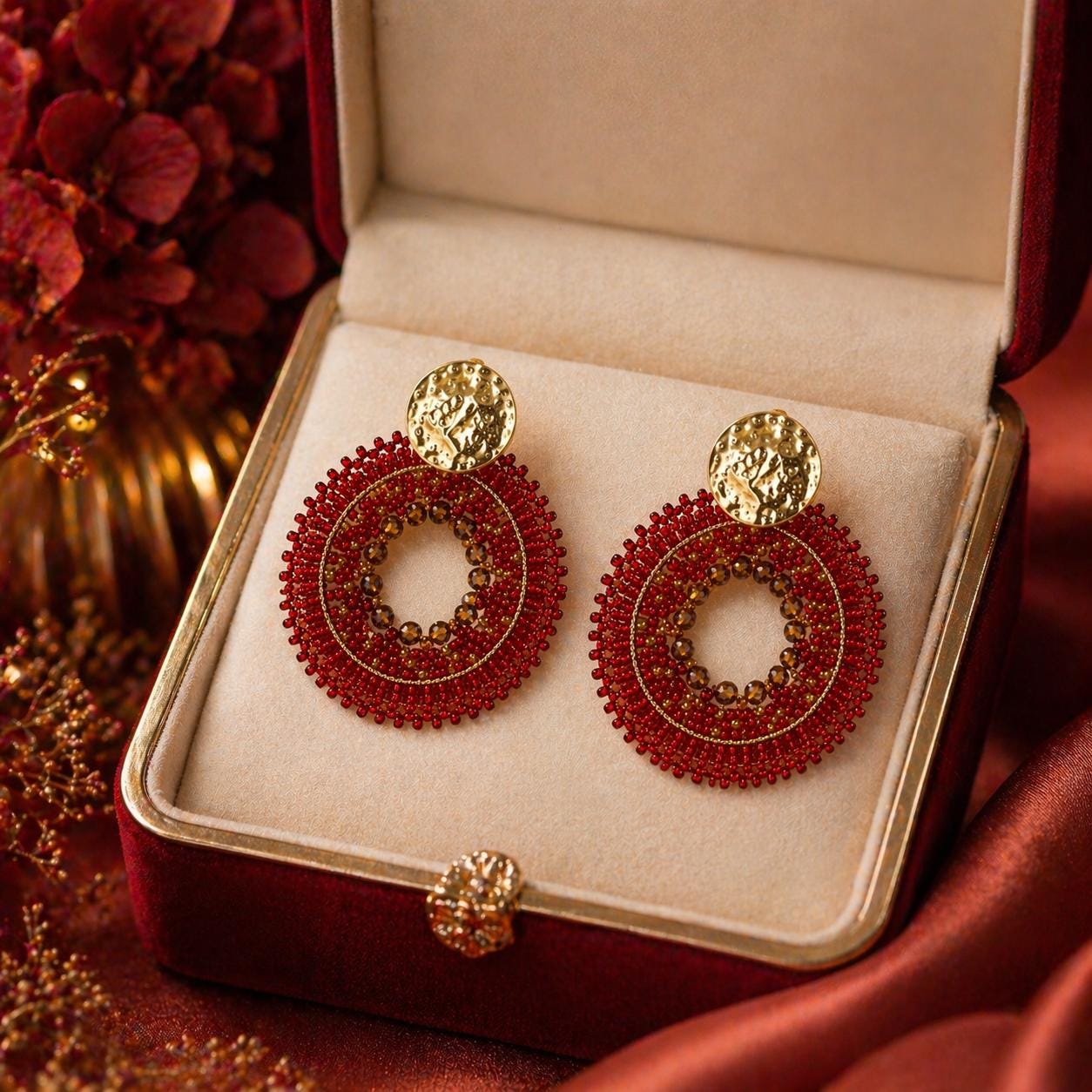 Handmade Colombian Beaded Hoop Earrings, Round Fashion Jewelry