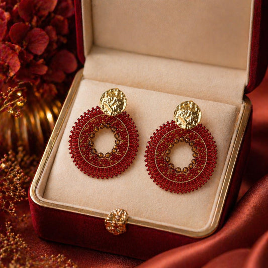 Handmade Colombian Beaded Hoop Earrings, Round Fashion Jewelry