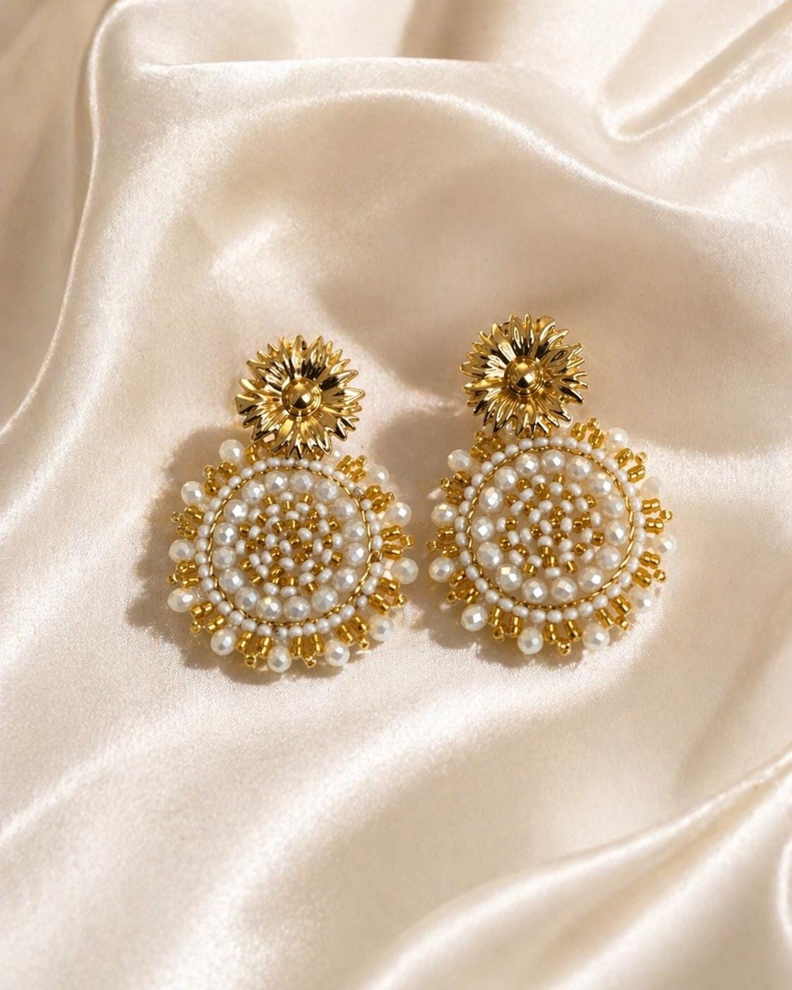 Handmade Colombian Beaded Hoop Earrings, Round Fashion Jewelry