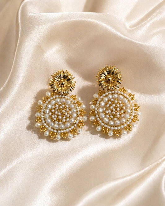 Handmade Colombian Beaded Hoop Earrings, Round Fashion Jewelry