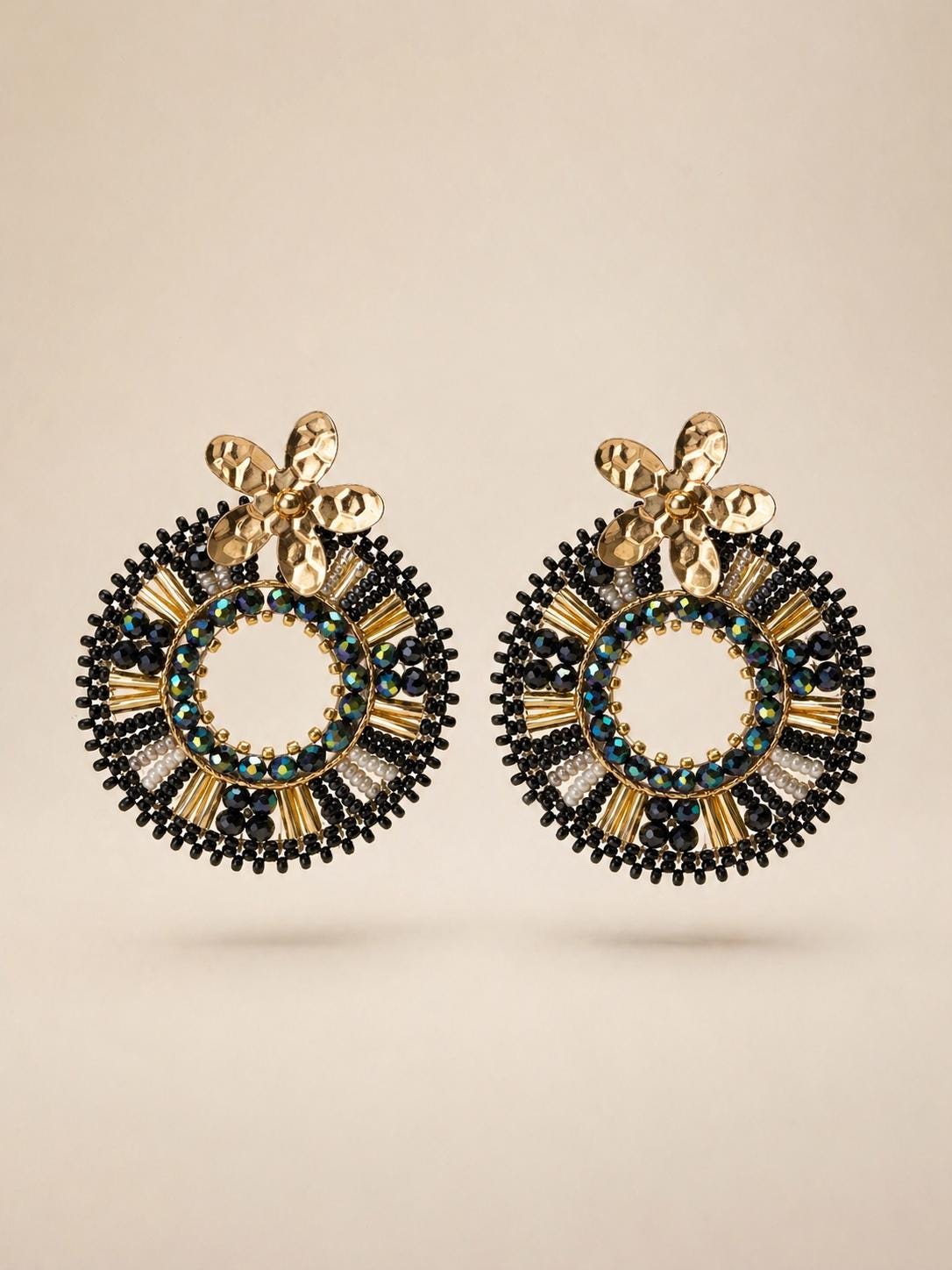 Handmade Colombian Beaded Hoop Earrings, Round Fashion Jewelry