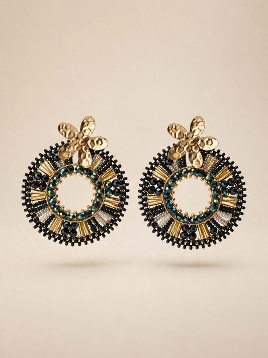 Handmade Colombian Beaded Hoop Earrings, Round Fashion Jewelry