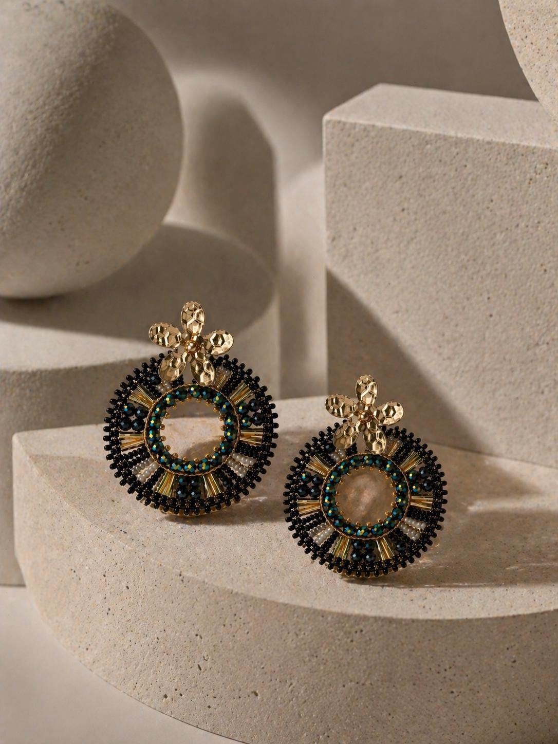 Handmade Colombian Beaded Hoop Earrings, Round Fashion Jewelry
