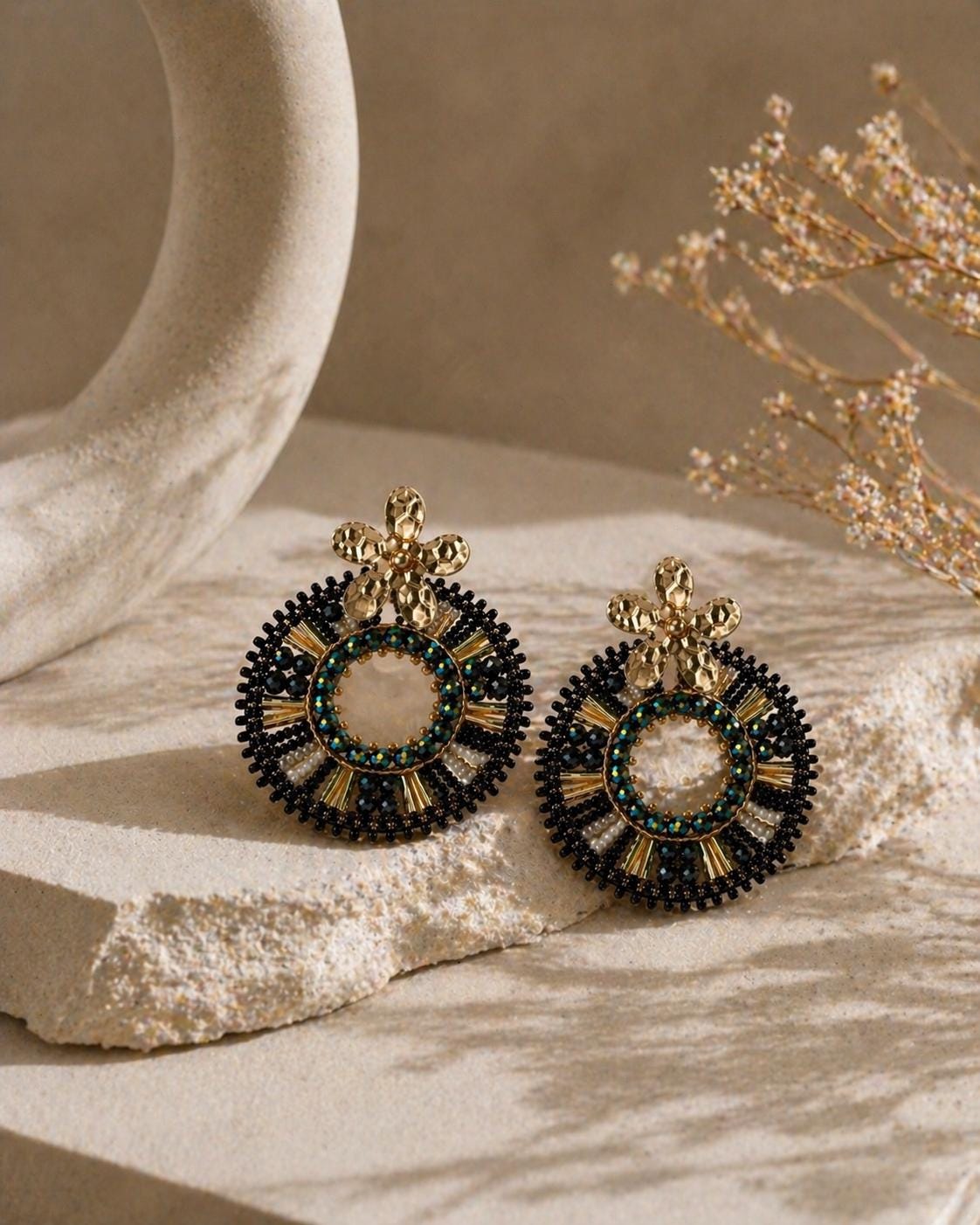 Handmade Colombian Beaded Hoop Earrings, Round Fashion Jewelry
