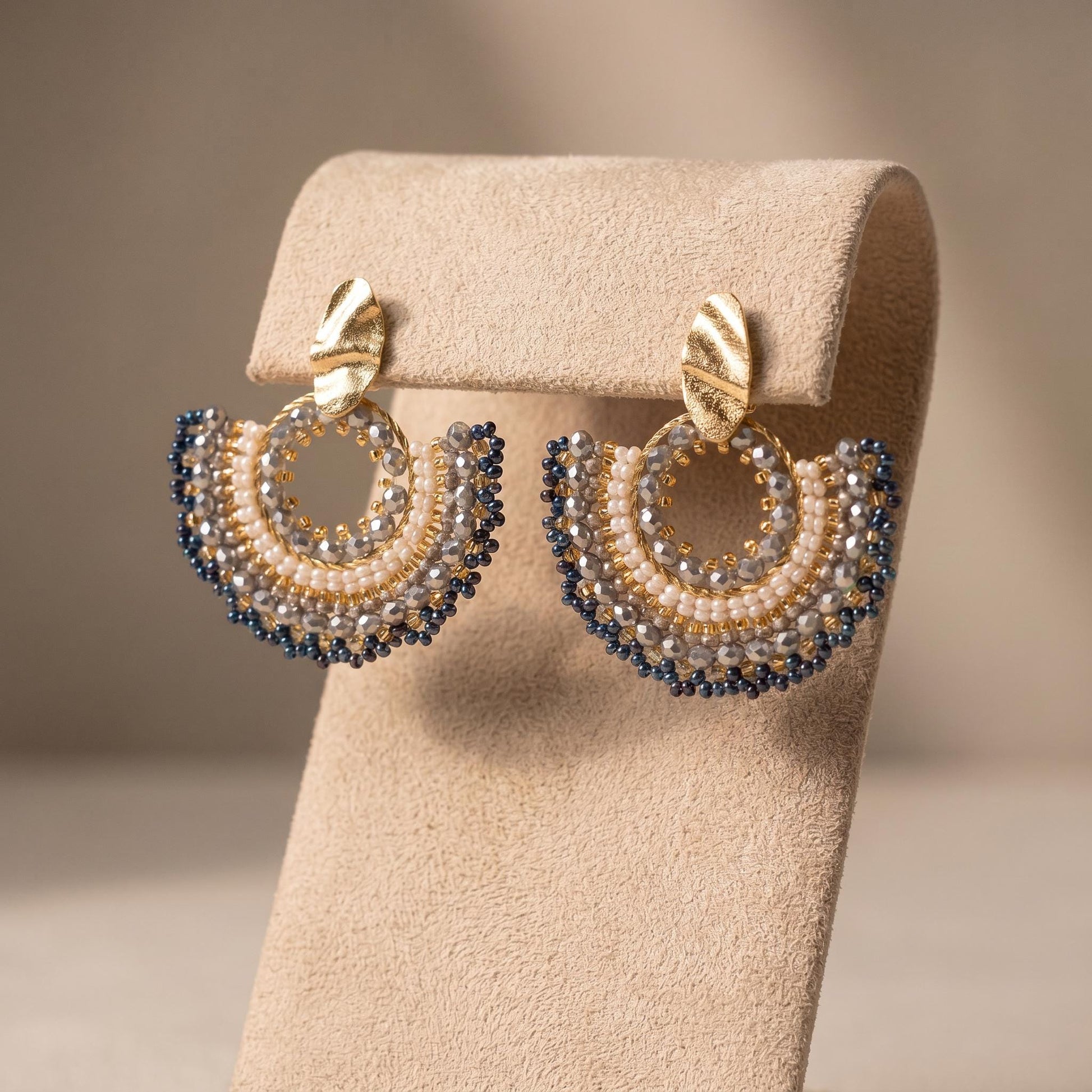 Handmade Colombian Beaded Hoop Earrings, Round Fashion Jewelry