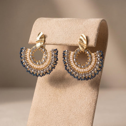 Handmade Colombian Beaded Hoop Earrings, Round Fashion Jewelry