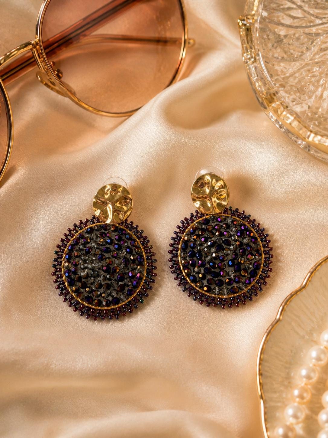 Handmade Colombian Beaded Hoop Earrings, Round Fashion Jewelry