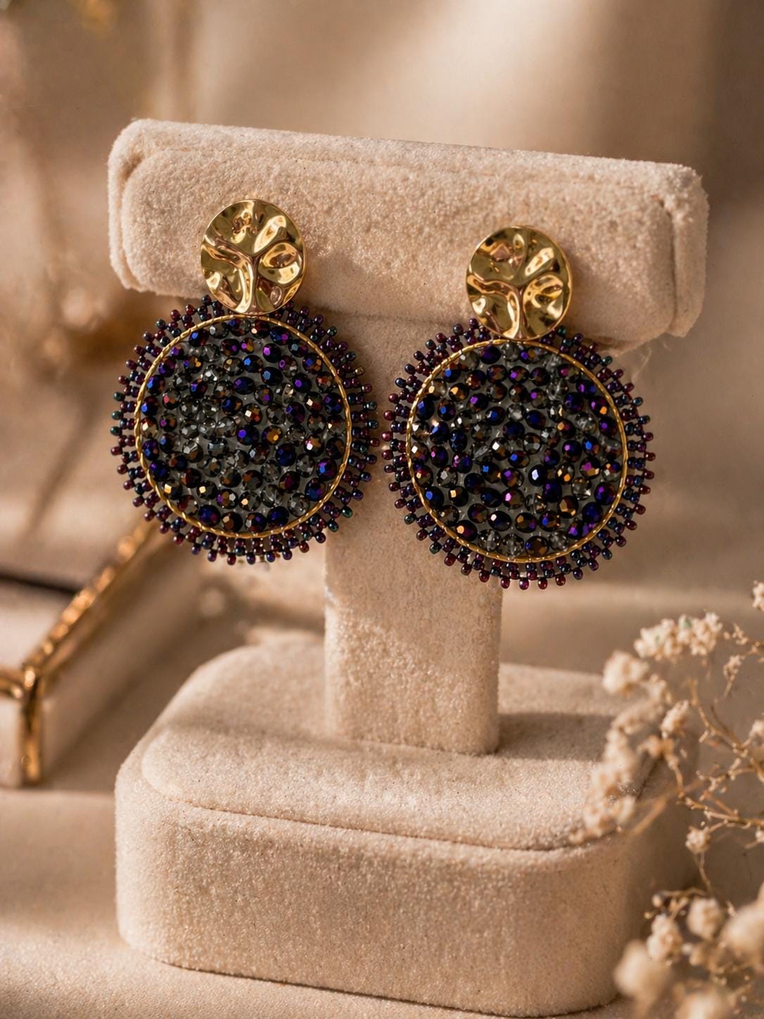 Handmade Colombian Beaded Hoop Earrings, Round Fashion Jewelry