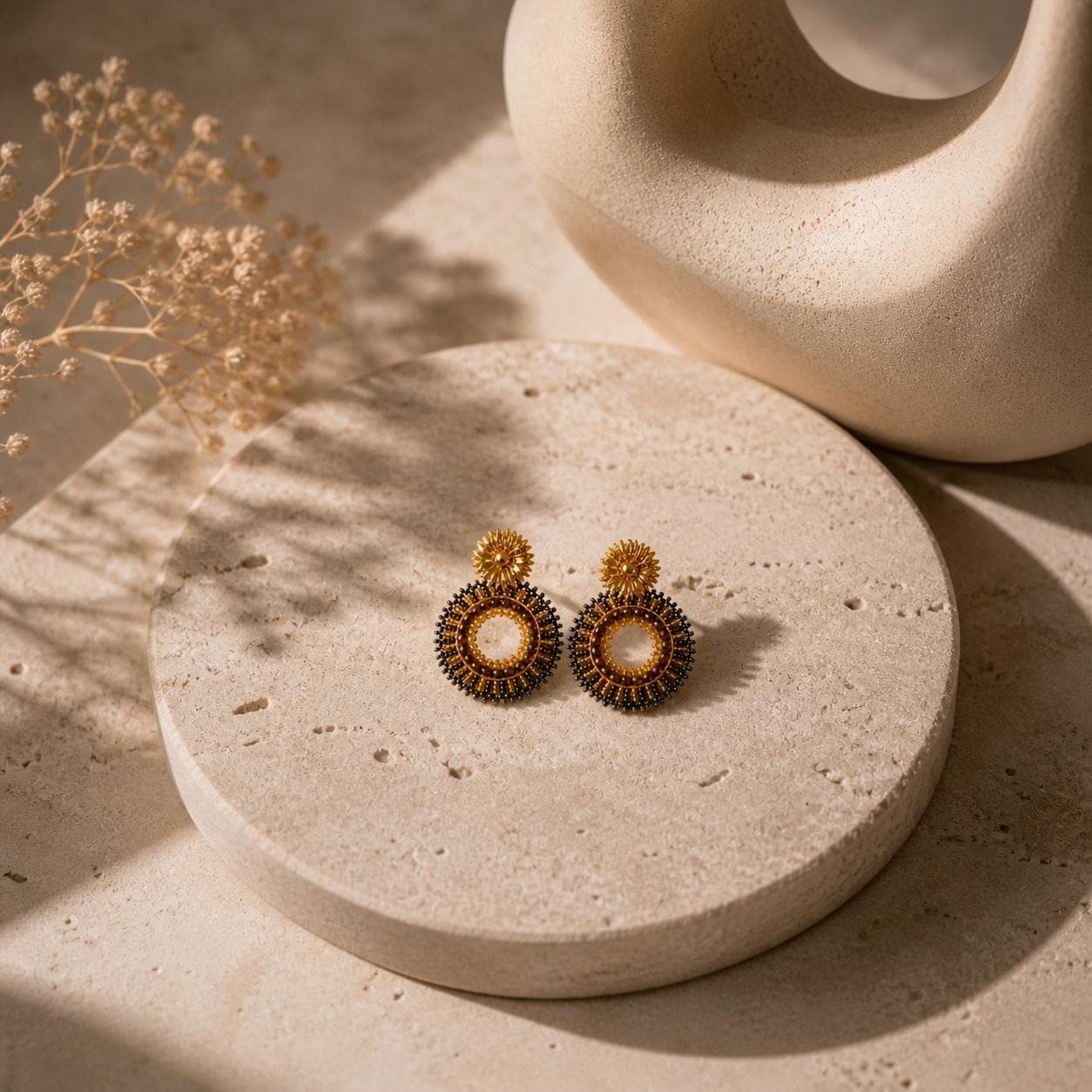 Handmade Colombian Beaded Hoop Earrings, Round Fashion Jewelry