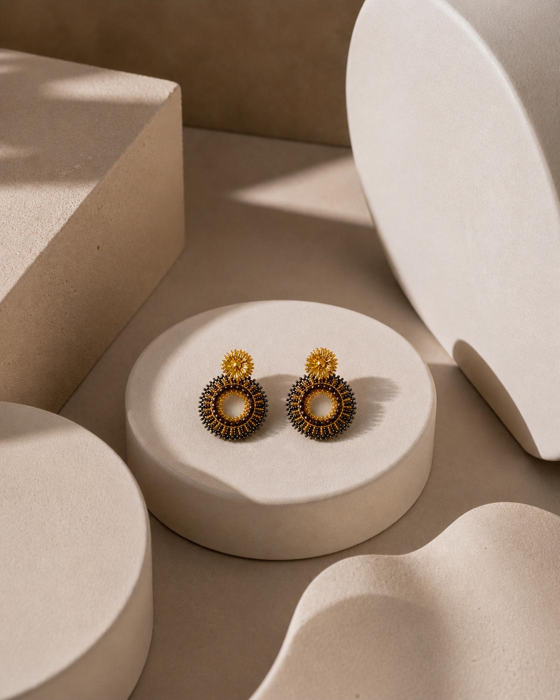 Handmade Colombian Beaded Hoop Earrings, Round Fashion Jewelry