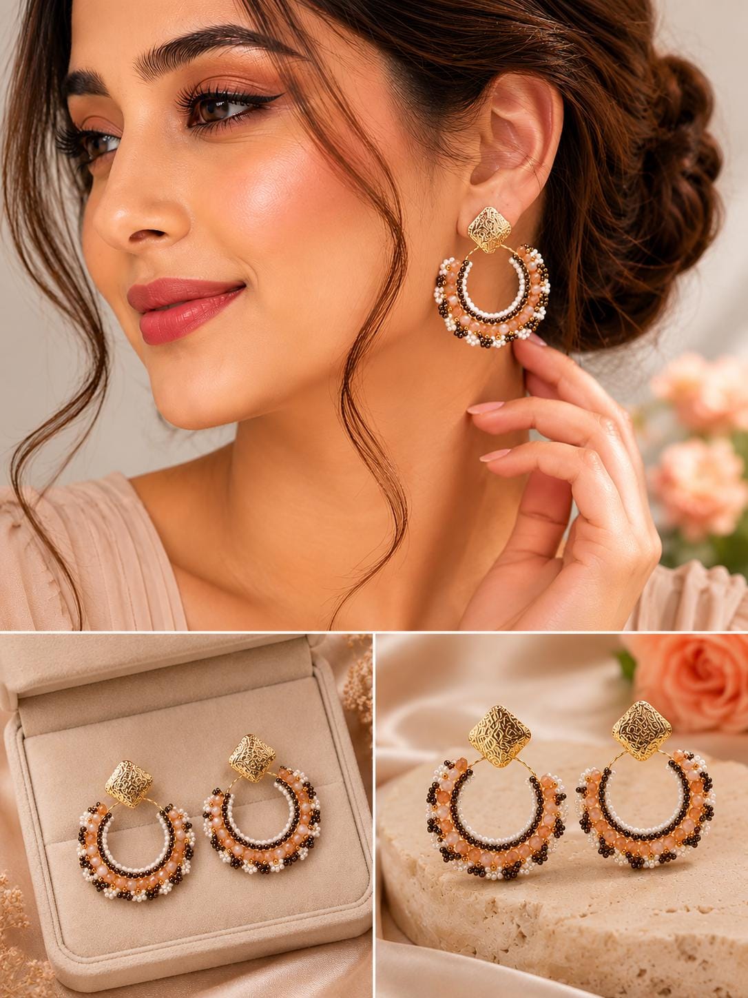 Handmade Colombian Beaded Hoop Earrings, Round Fashion Jewelry