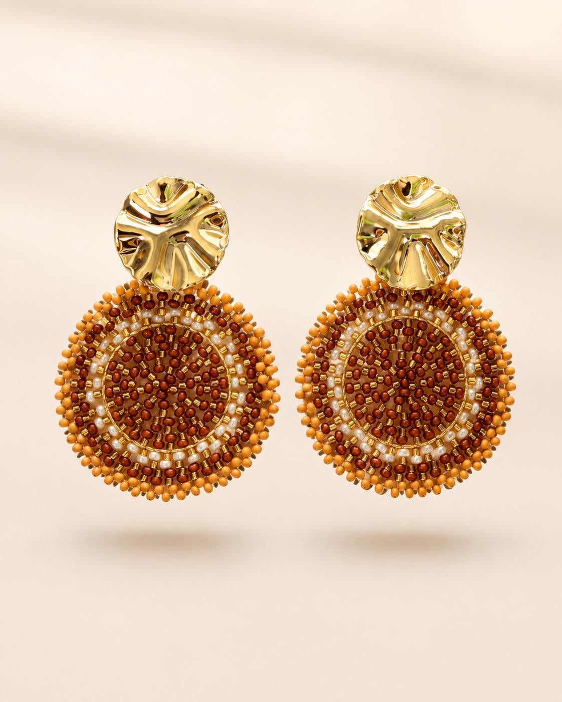 Handmade Colombian Beaded Hoop Earrings, Round Fashion Jewelry