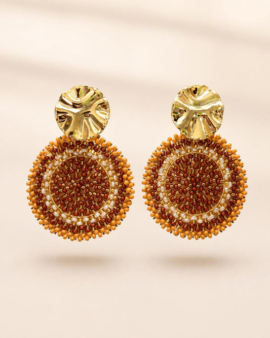 Handmade Colombian Beaded Hoop Earrings, Round Fashion Jewelry