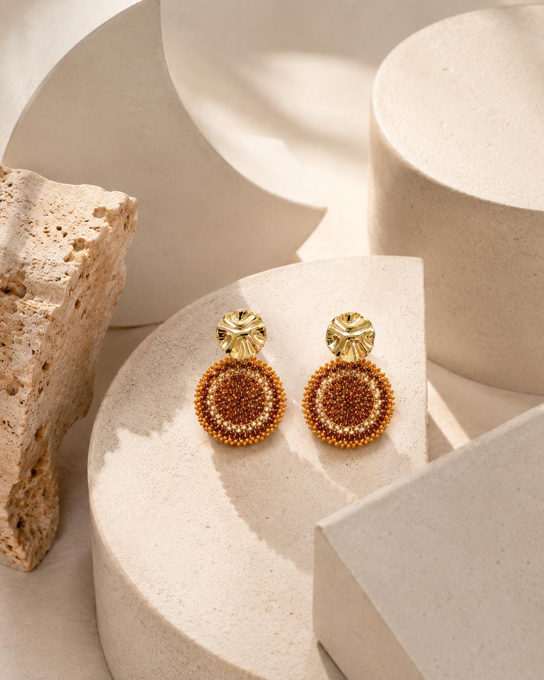 Handmade Colombian Beaded Hoop Earrings, Round Fashion Jewelry